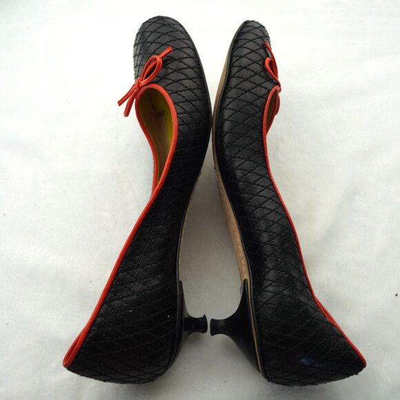 Kate Spade Quilted Leather Kitten Heel Ballet Pumps 7.5M Black Red Trim - Picture 8 of 16